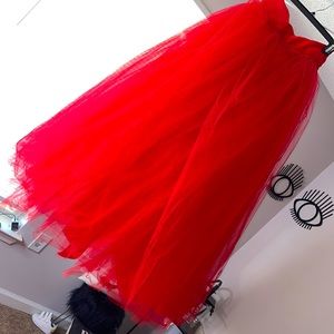 Long red fluffy tulie skirt